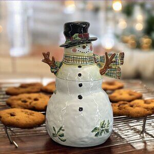 SUSAN WINGET CERTIFIED INTERNATIONAL -- Snowman Cookie Jar, Holly, Scarf, TopHat